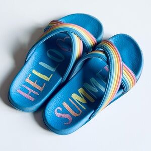 Girl Hello Summer Rainbow Flip Flops